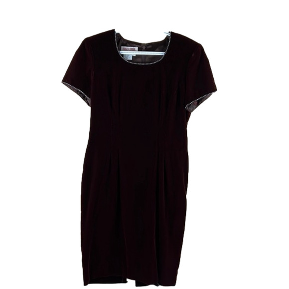 Vintage Maggy London Petite Velvet Fitted Dress with Rhinestones - Picture 1 of 8